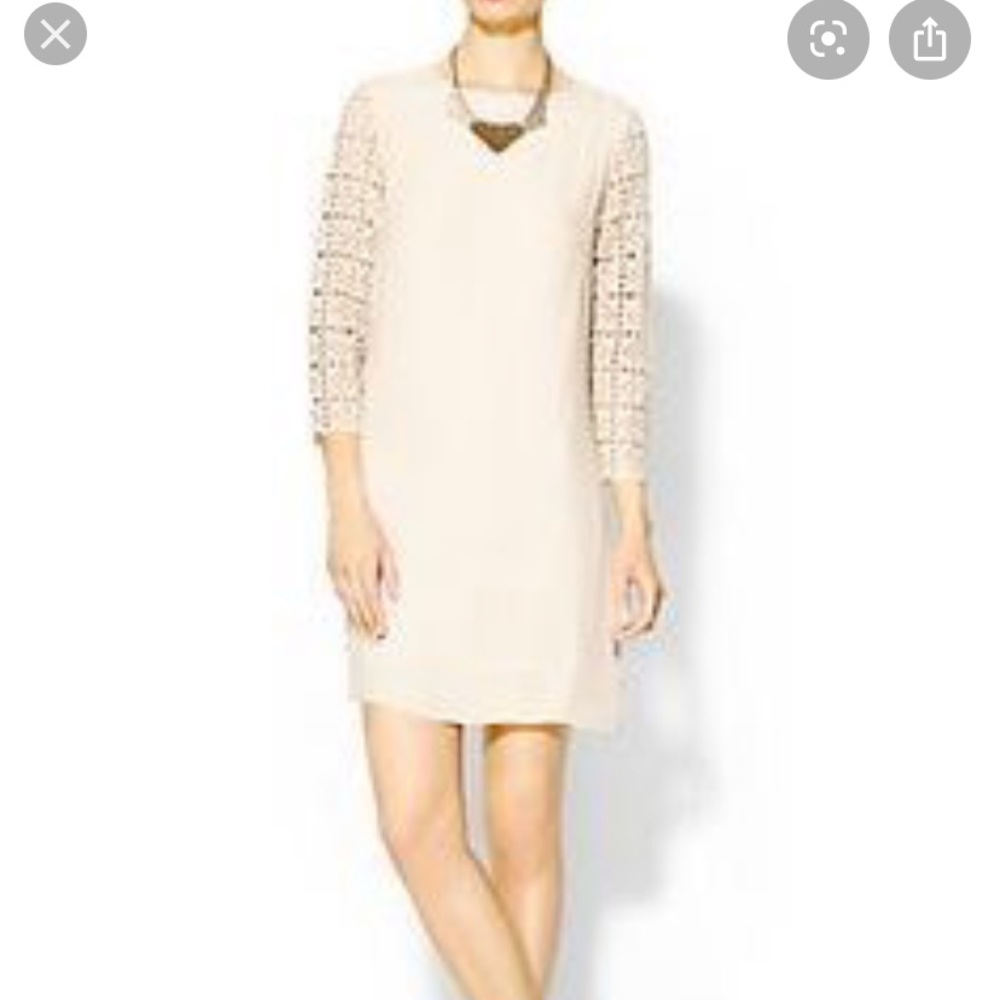 Ivory shift dress with lace sleeves